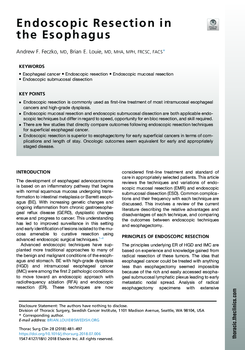 Endoscopic Resection in the Esophagus