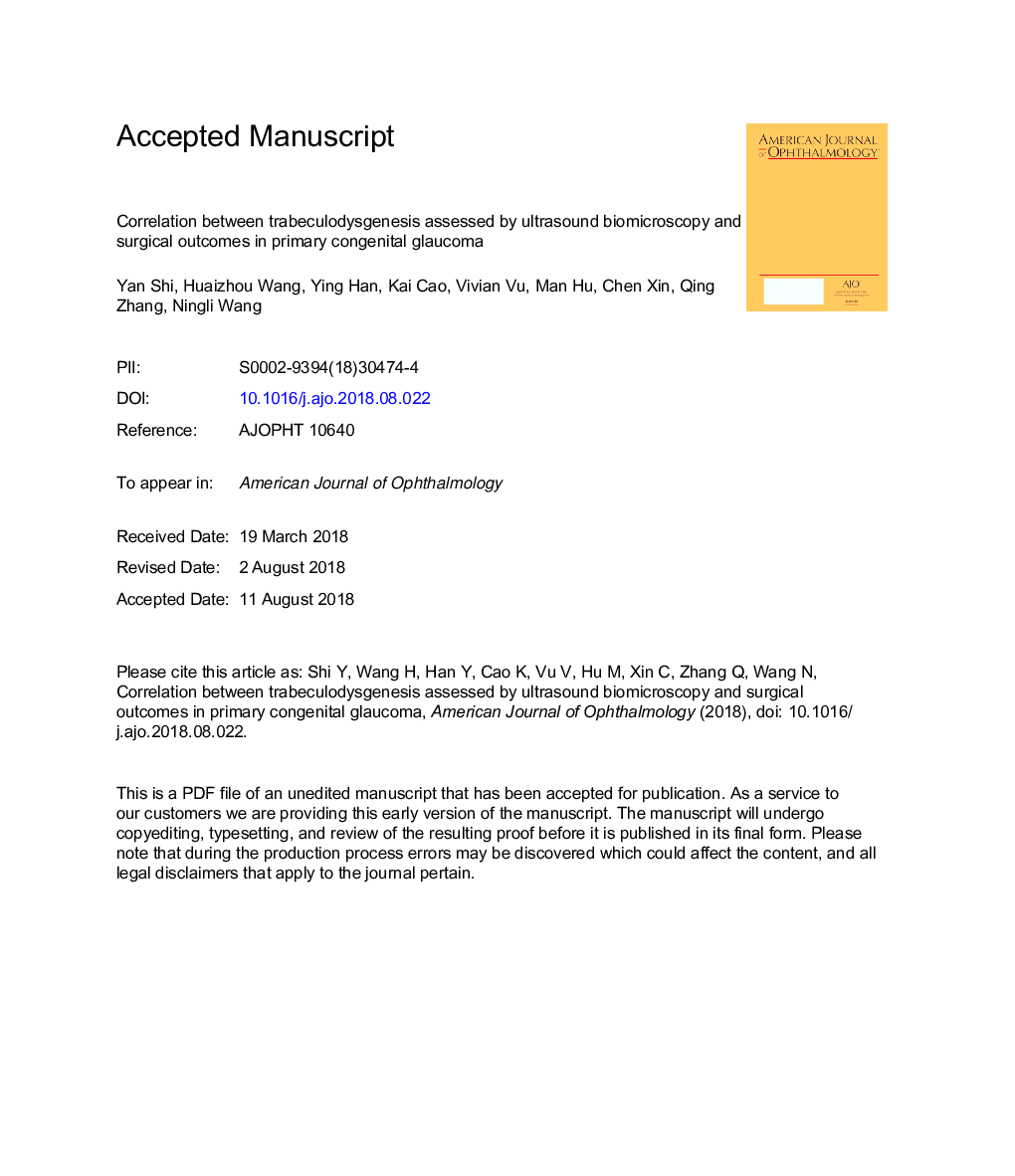 Correlation Between Trabeculodysgenesis Assessed by Ultrasound Biomicroscopy and Surgical Outcomes in Primary Congenital Glaucoma