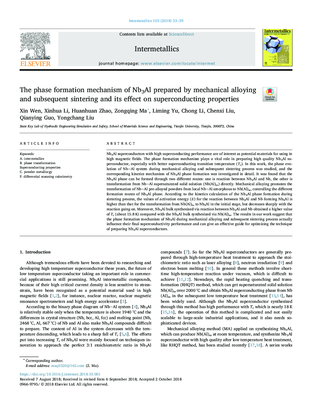 The phase formation mechanism of Nb3Al prepared by mechanical alloying and subsequent sintering and its effect on superconducting properties