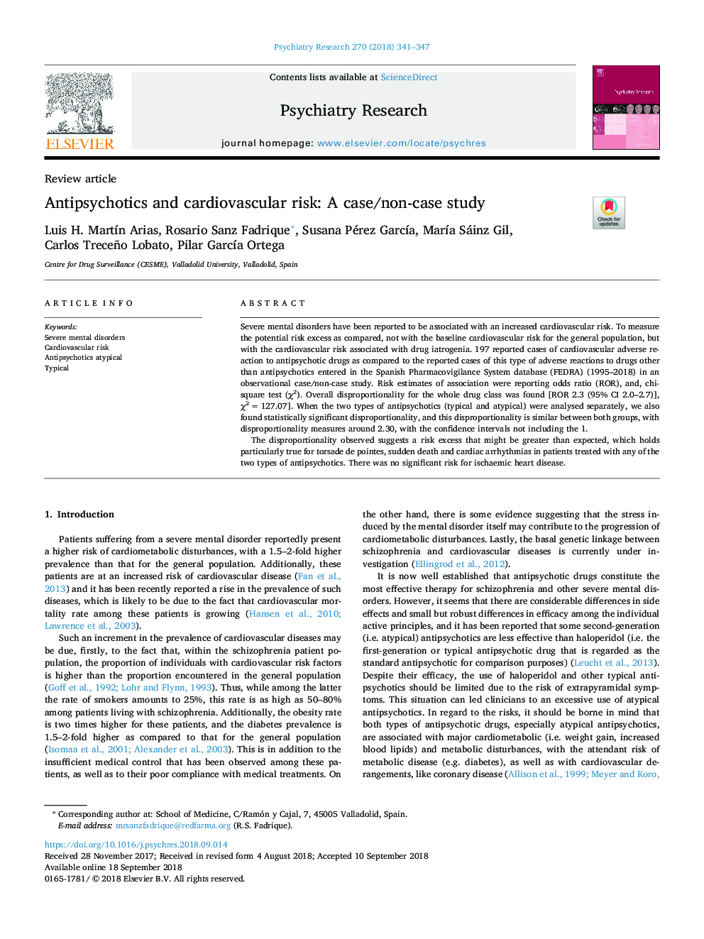 Antipsychotics and cardiovascular risk: A case/non-case study