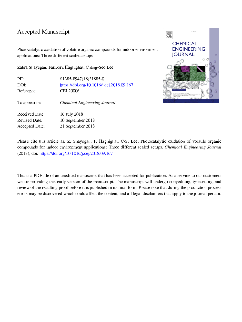 اکسیداسیون فوتوکاتالیستی از ترکیبات آلی فرار برای برنامه های محیط زیست داخلی: سه تنظیم مختلف مقیاس پذیر