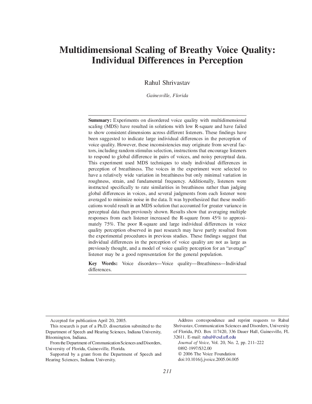 Multidimensional Scaling of Breathy Voice Quality: Individual Differences in Perception 