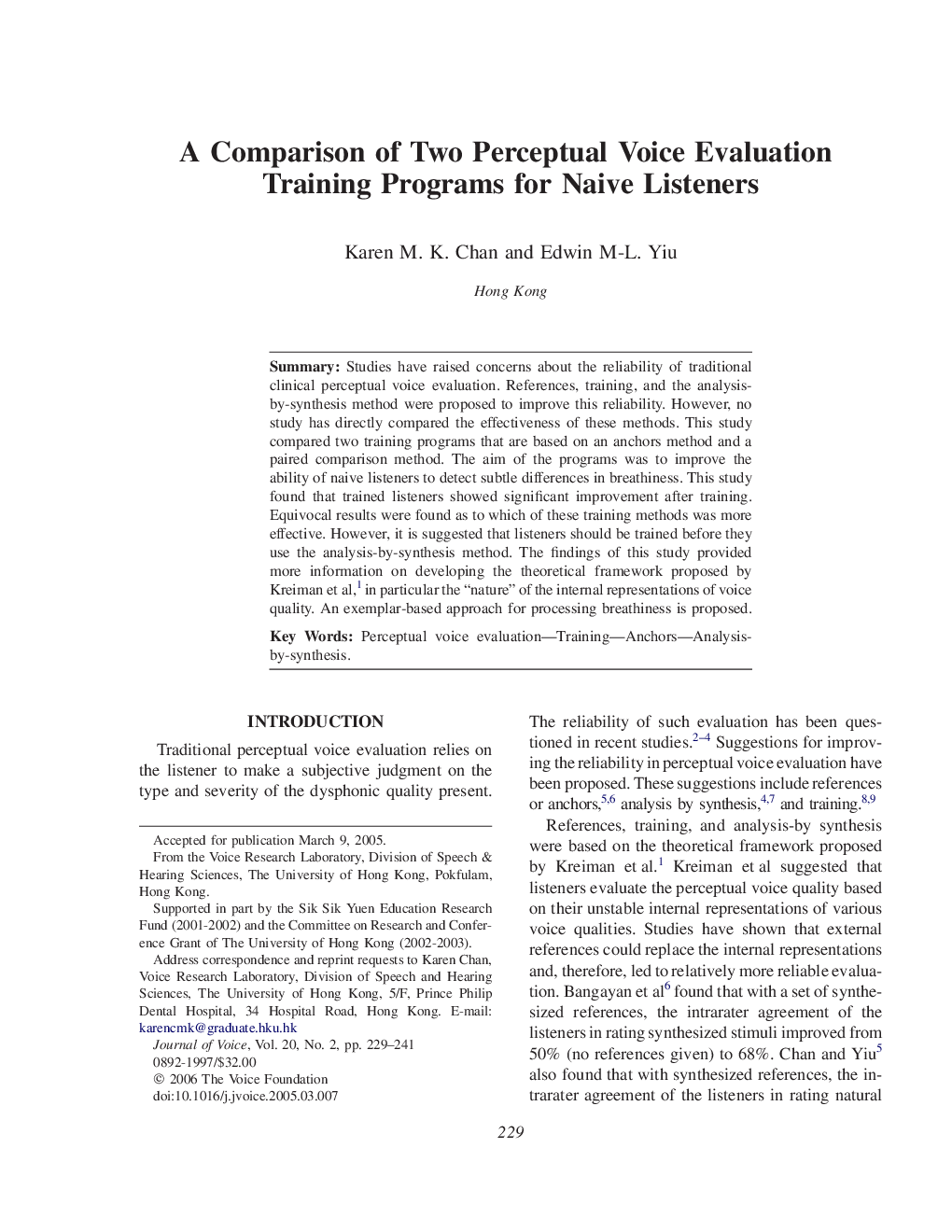 A Comparison of Two Perceptual Voice Evaluation Training Programs for Naive Listeners 