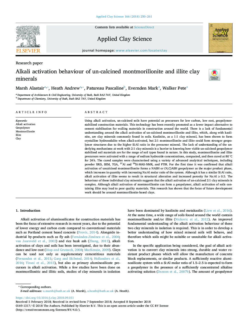 رفتار فعال سازی قلیایی از مونتموریلونیت غیر کک شده و مواد معدنی خاک رس