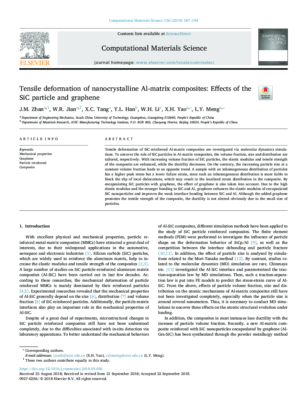 Tensile deformation of nanocrystalline Al-matrix composites: Effects of the SiC particle and graphene