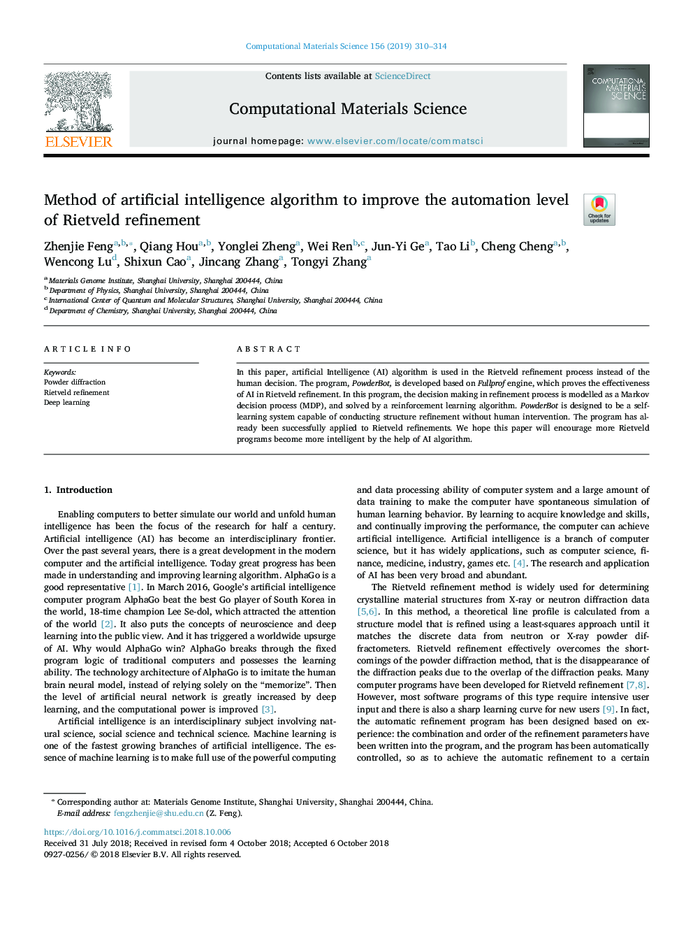 Method of artificial intelligence algorithm to improve the automation level of Rietveld refinement