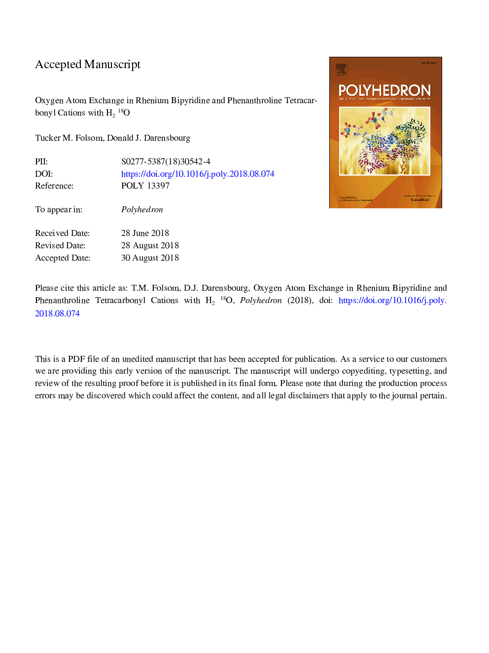 Oxygen atom exchange in rhenium bipyridine and phenanthroline tetracarbonyl cations with H218O