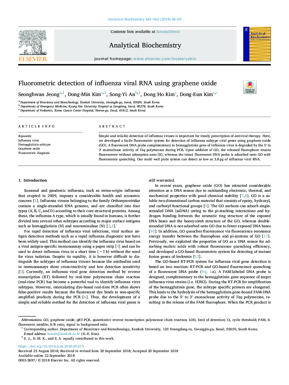 Fluorometric detection of influenza viral RNA using graphene oxide