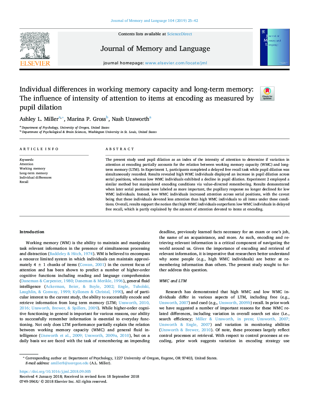 Individual differences in working memory capacity and long-term memory: The influence of intensity of attention to items at encoding as measured by pupil dilation