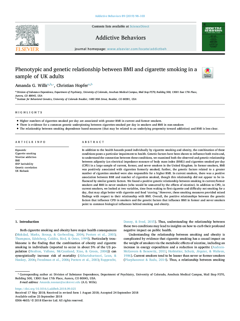 Phenotypic and genetic relationship between BMI and cigarette smoking in a sample of UK adults