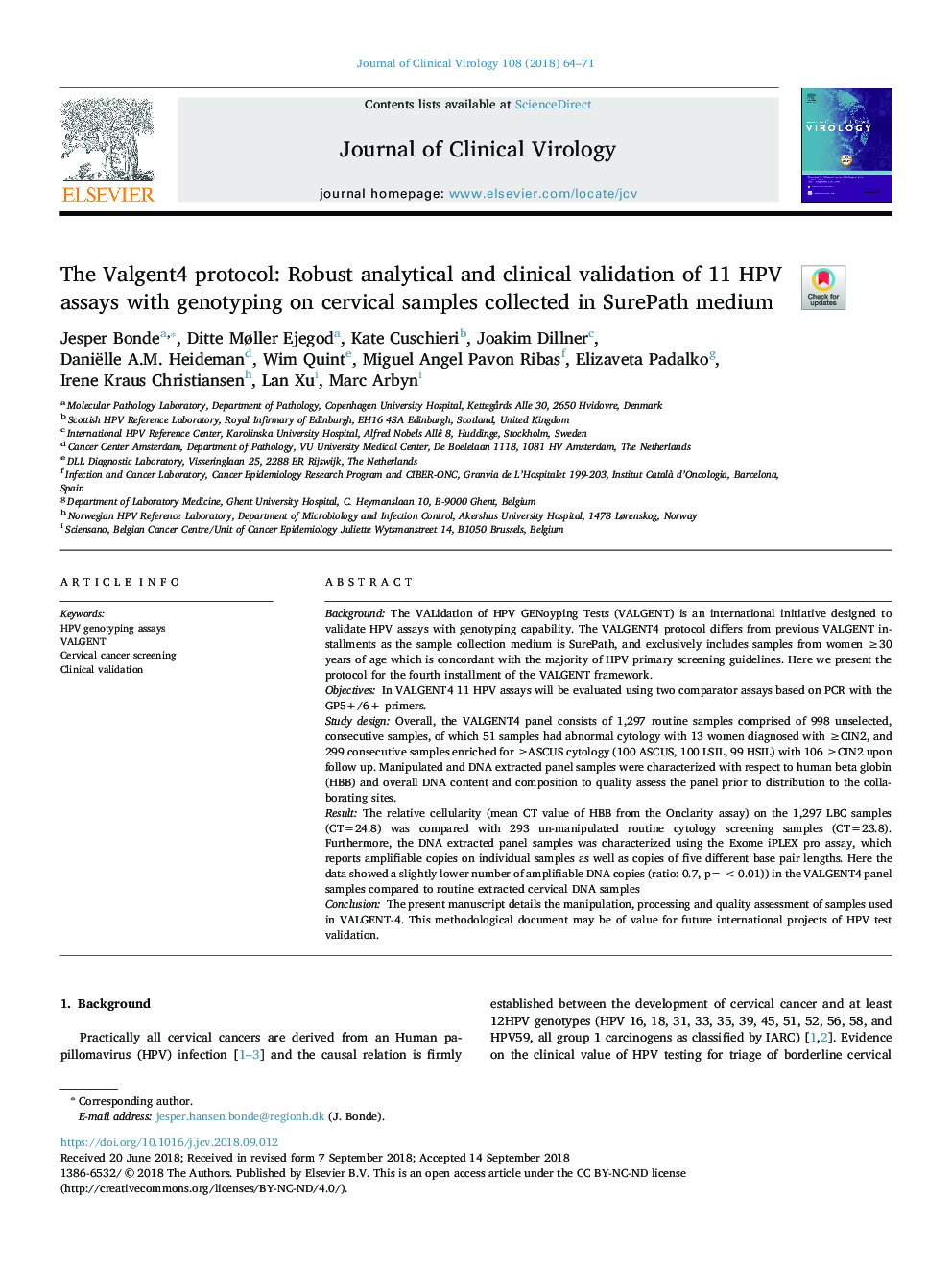 The Valgent4 protocol: Robust analytical and clinical validation of 11 HPV assays with genotyping on cervical samples collected in SurePath medium
