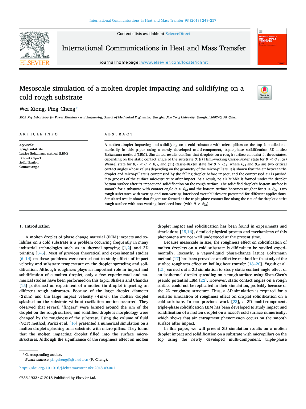 Mesoscale simulation of a molten droplet impacting and solidifying on a cold rough substrate