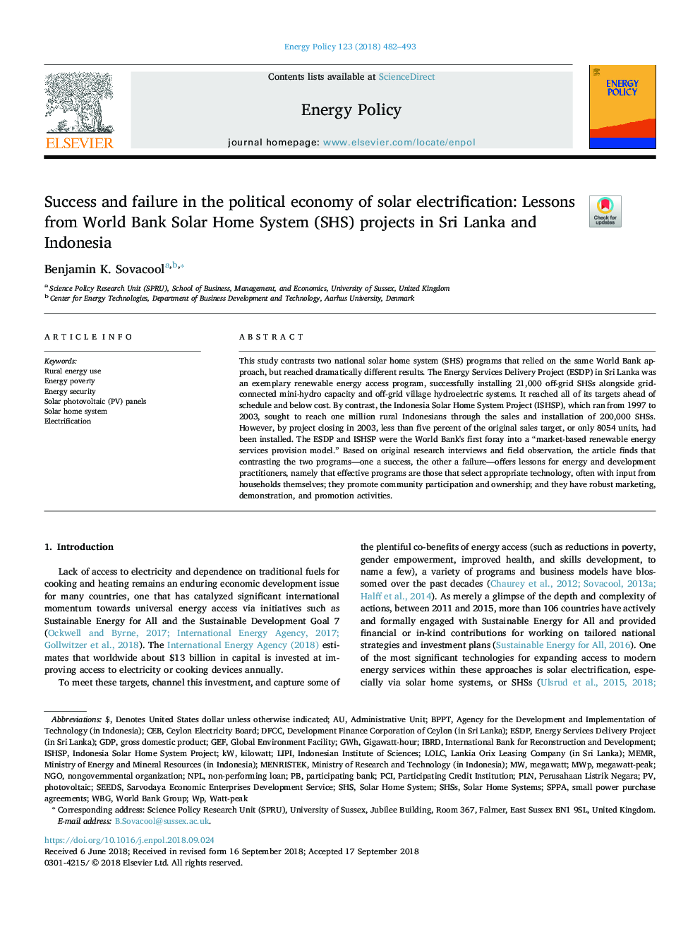 Success and failure in the political economy of solar electrification: Lessons from World Bank Solar Home System (SHS) projects in Sri Lanka and Indonesia