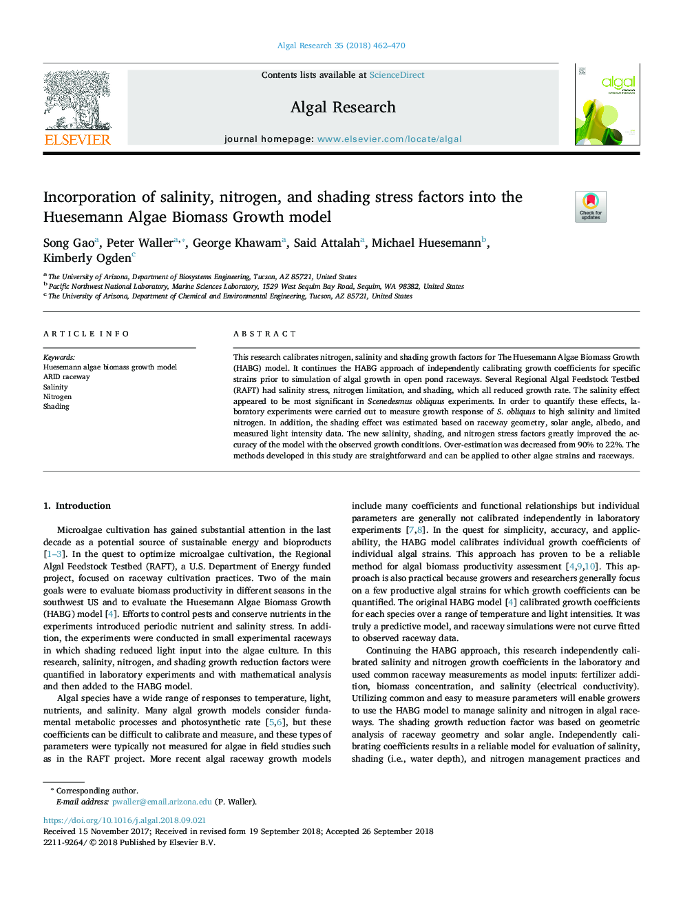 Incorporation of salinity, nitrogen, and shading stress factors into the Huesemann Algae Biomass Growth model