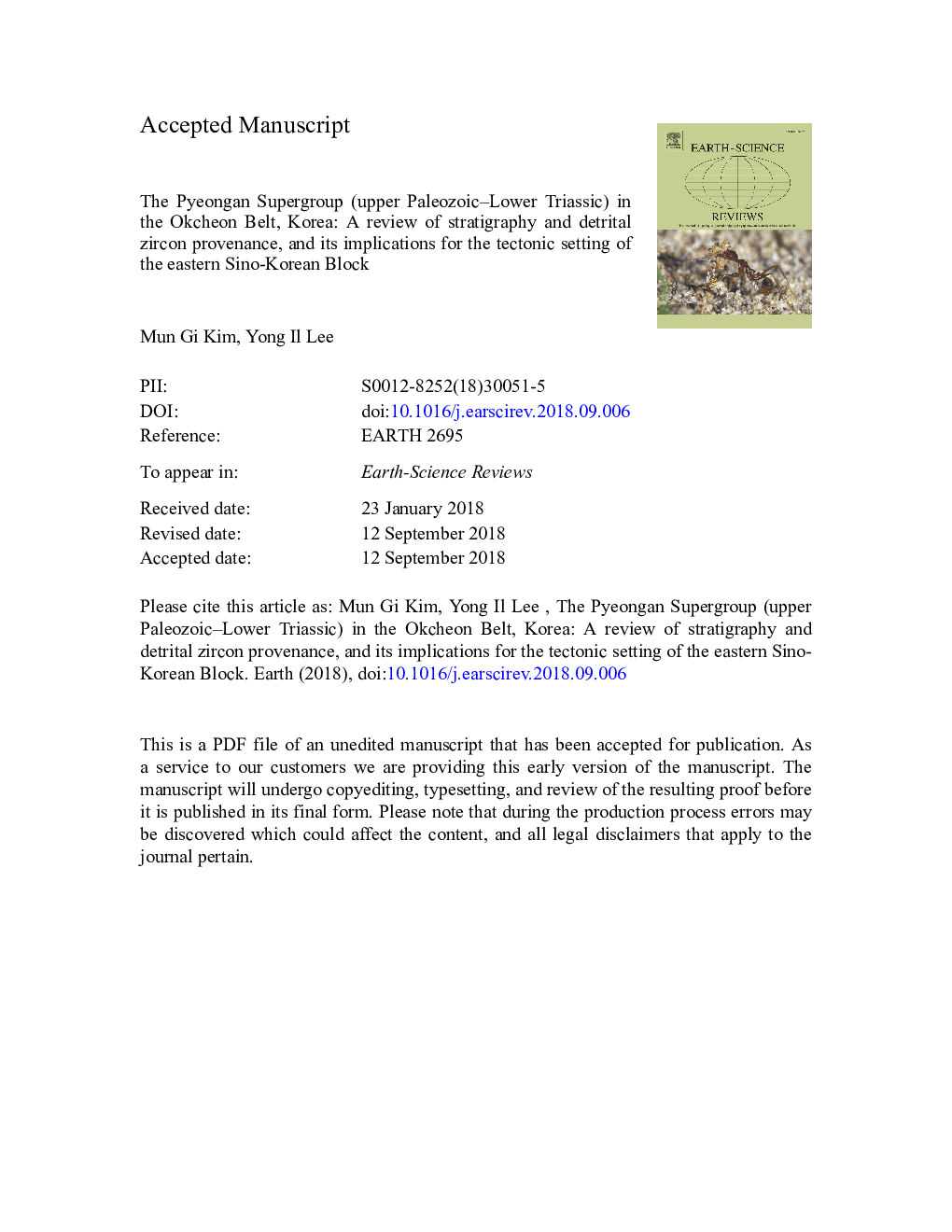 The Pyeongan Supergroup (upper Paleozoic-Lower Triassic) in the Okcheon Belt, Korea: A review of stratigraphy and detrital zircon provenance, and its implications for the tectonic setting of the eastern Sino-Korean Block