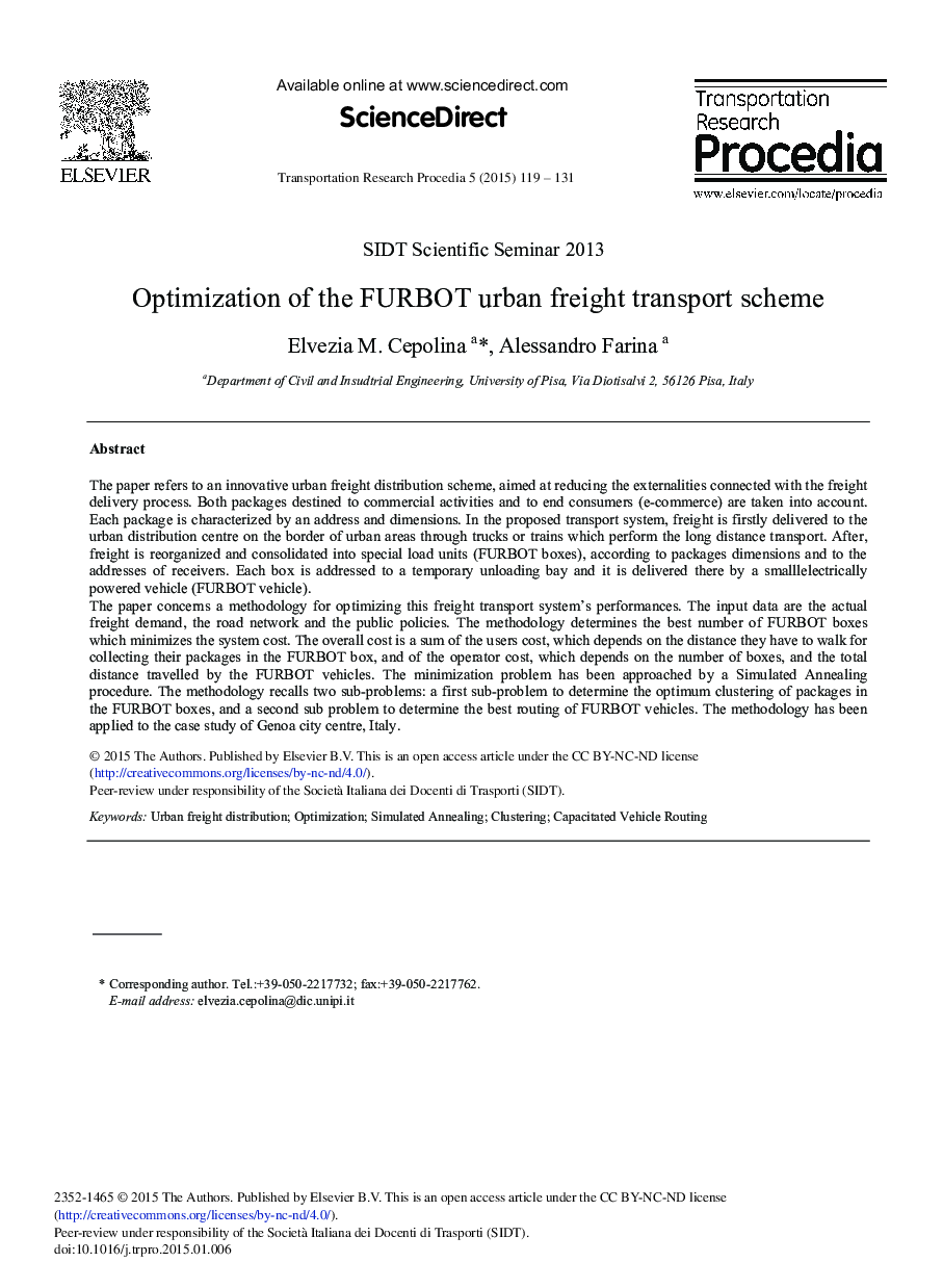 Optimization of the FURBOT Urban Freight Transport Scheme 