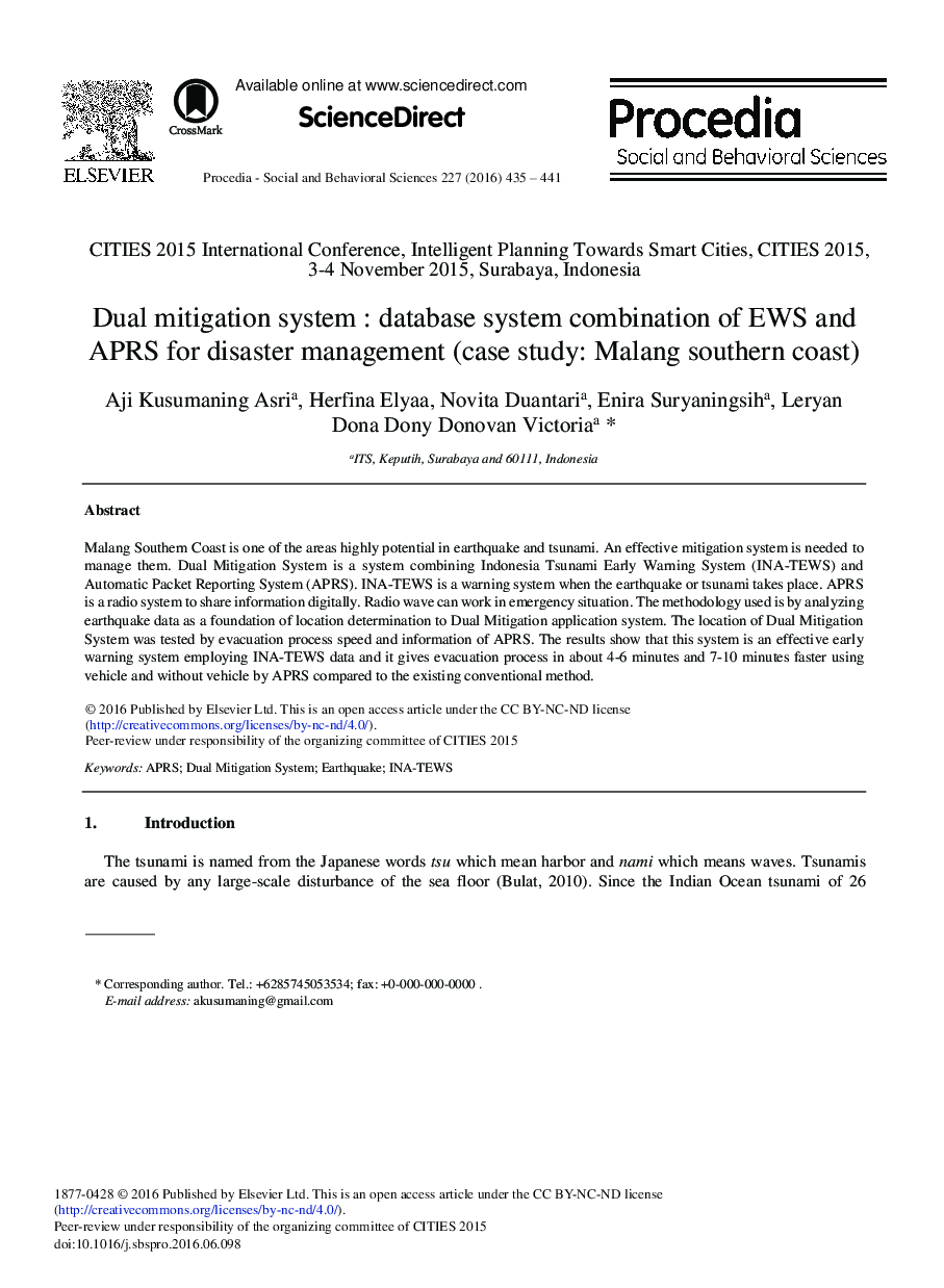 سیستم های کاهش خطر دوگانه: ترکیب سیستم پایگاه از EWS و APRS برای مدیریت بحران (مطالعه موردی: ملنگ جنوب ساحل) 