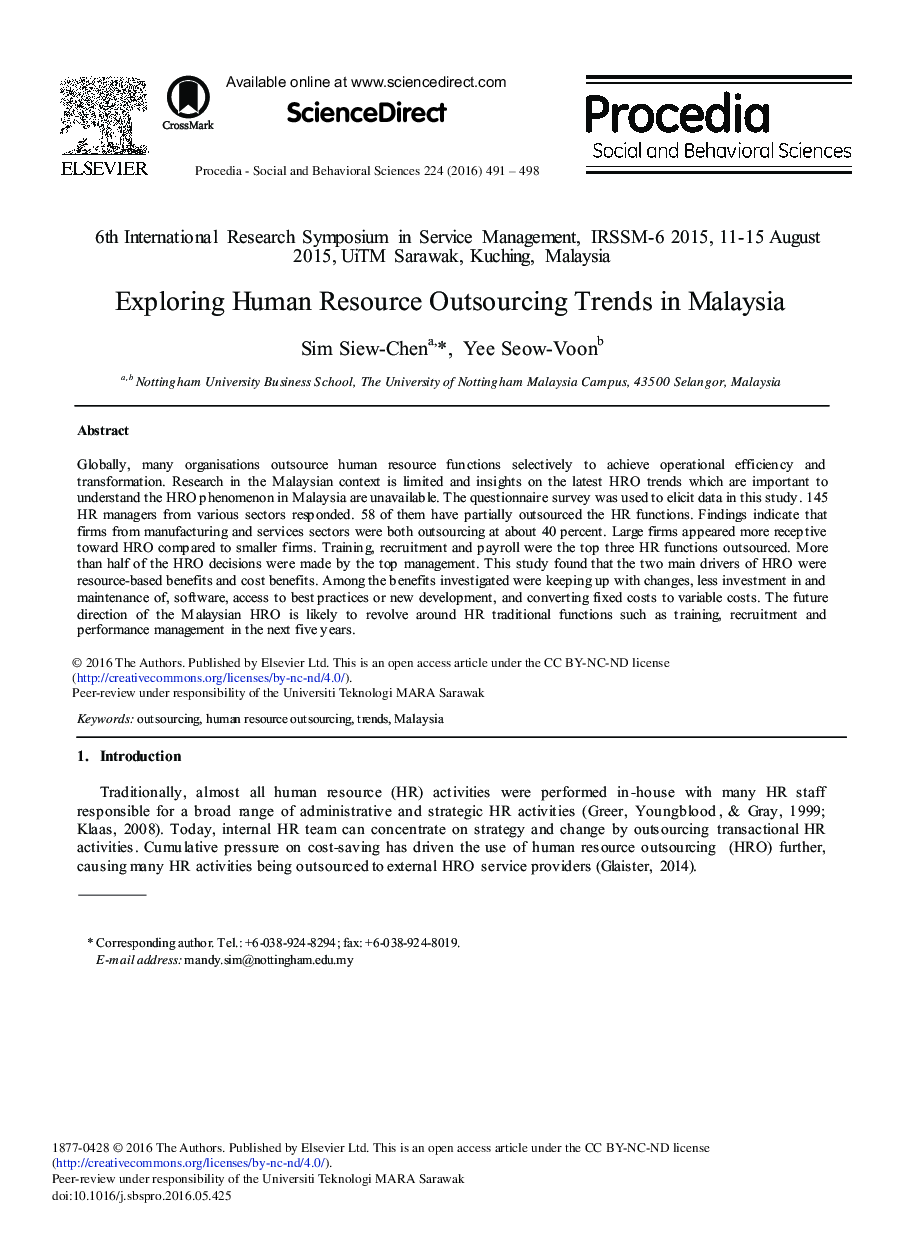 بررسی گرایش برون سپاری منابع انسانی در مالزی