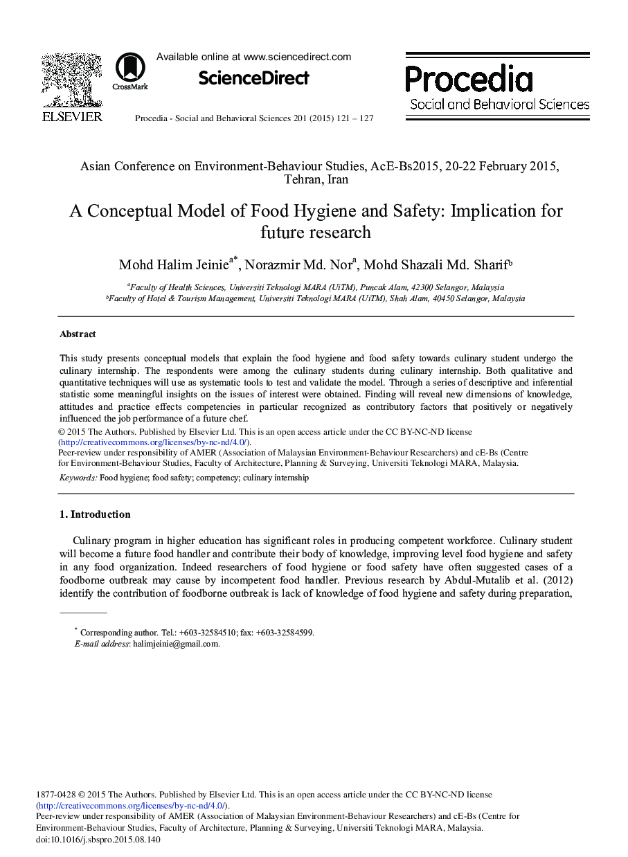 A Conceptual Model of Food Hygiene and Safety: Implication for Future Research 