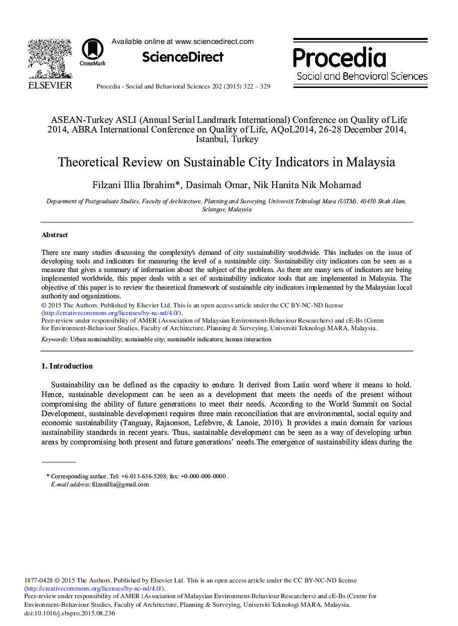 بررسی نظری در شاخص های پایدار شهر در مالزی 