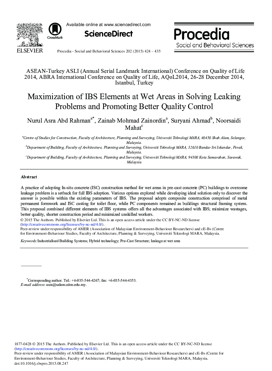 Maximization of IBS Elements at Wet Areas in Solving Leaking Problems and Promoting Better Quality Control 