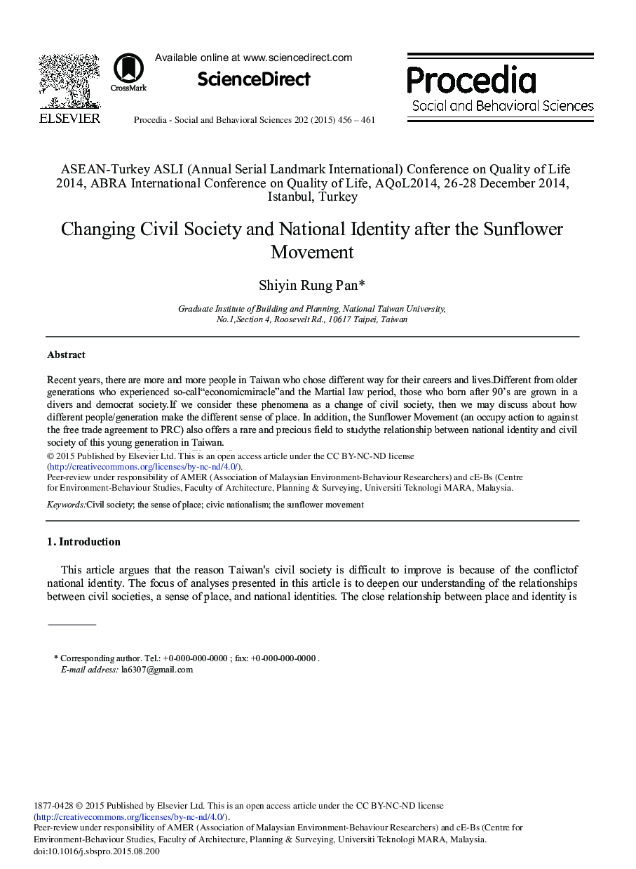 Changing Civil Society and National Identity after the Sunflower Movement 