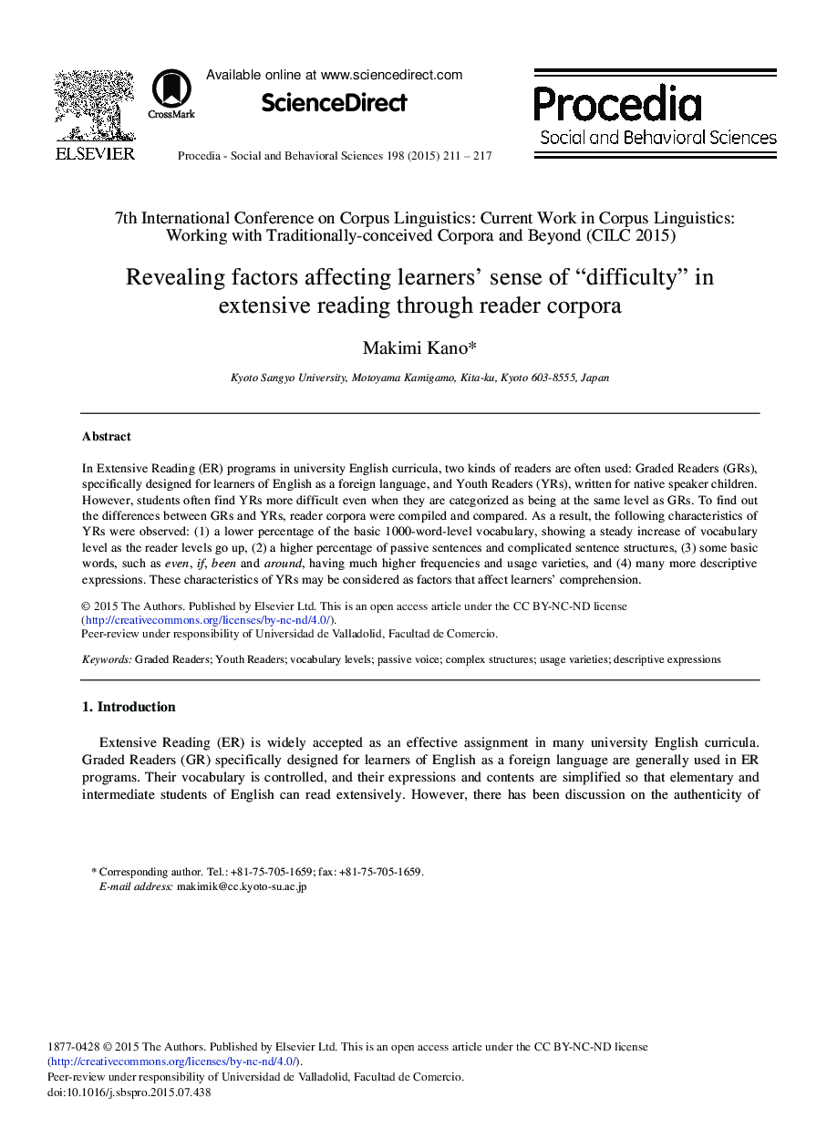 Revealing Factors Affecting Learners’ Sense of “Difficulty” in Extensive Reading Through Reader Corpora 