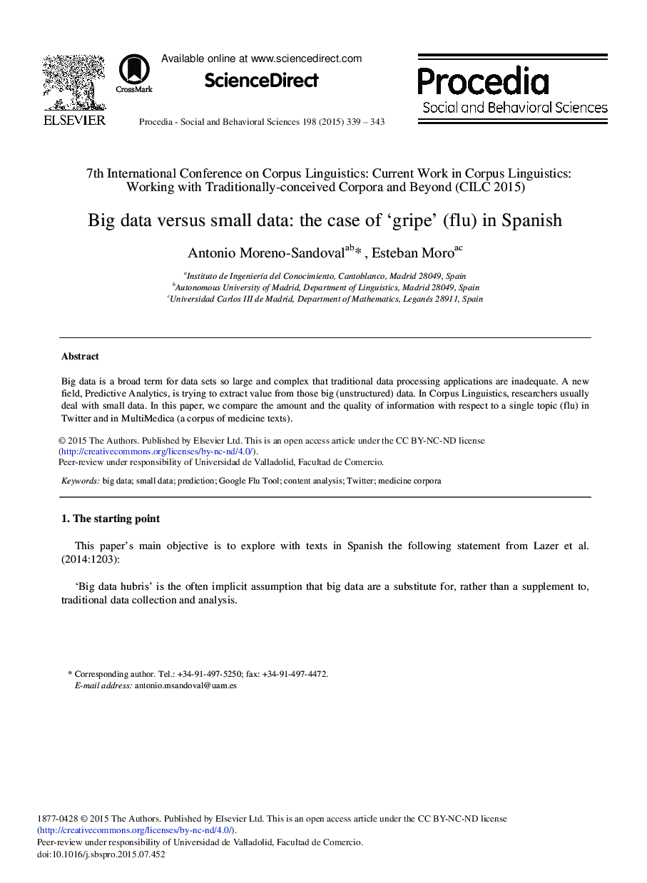 Big Data Versus Small Data: The Case of ‘Gripe’ (Flu) in Spanish 