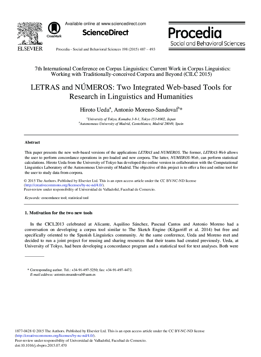 LETRAS and NÚMEROS: Two Integrated Web-based Tools for Research in Linguistics and Humanities 