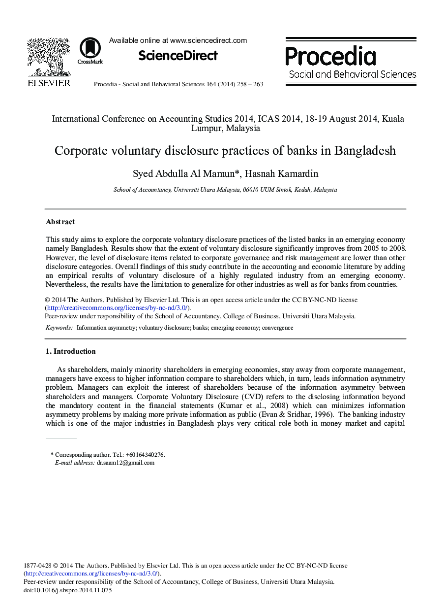 Corporate Voluntary Disclosure Practices of Banks in Bangladesh 
