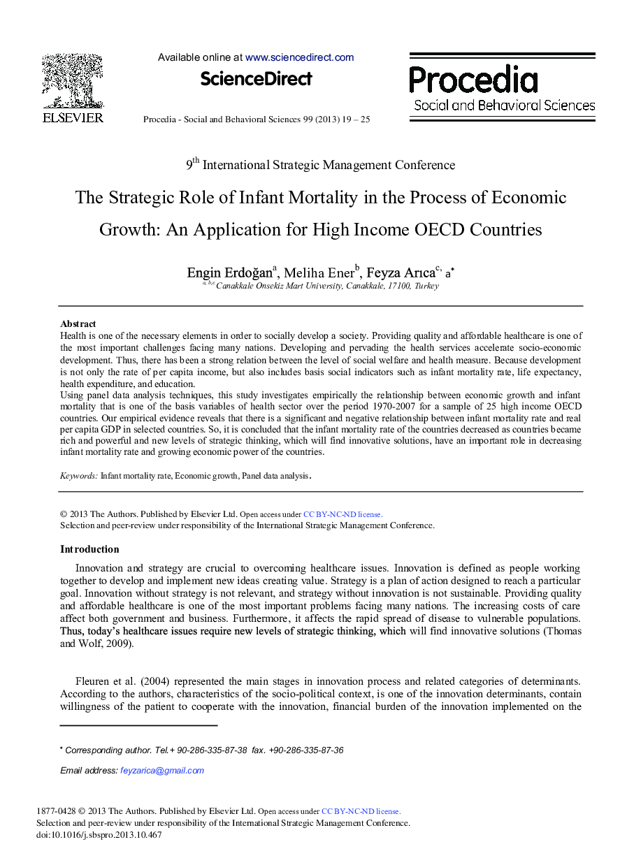 The Strategic Role of Infant Mortality in the Process of Economic Growth: An Application for High Income OECD Countries 