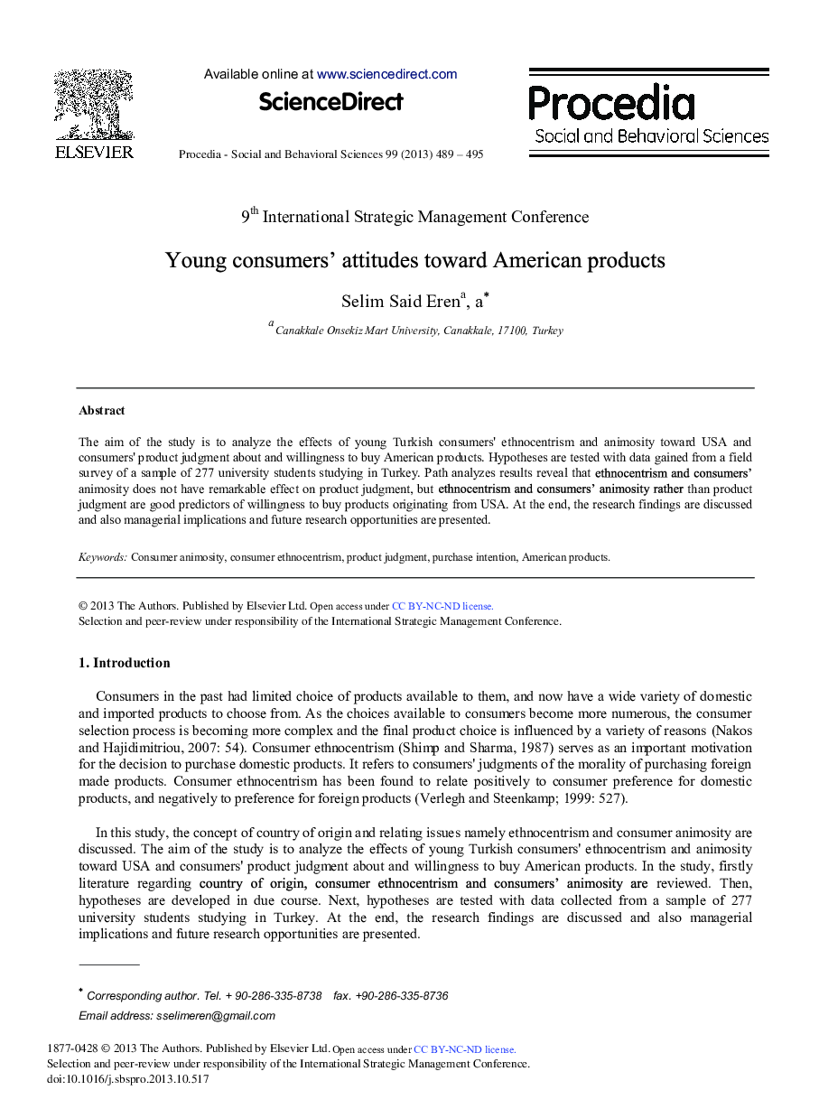 Young Consumers’ Attitudes toward American products 