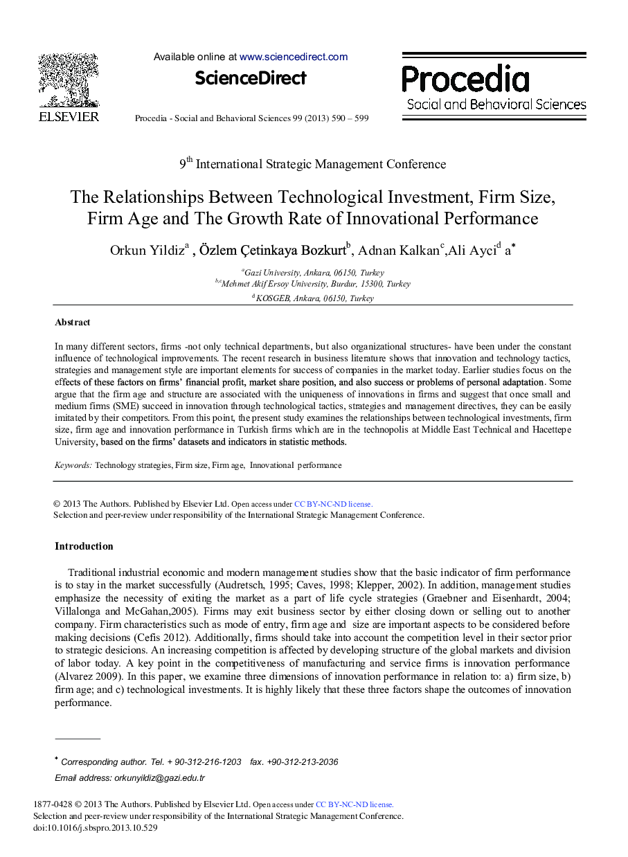 The Relationships between Technological Investment, Firm Size, Firm Age and the Growth Rate of Innovational Performance 