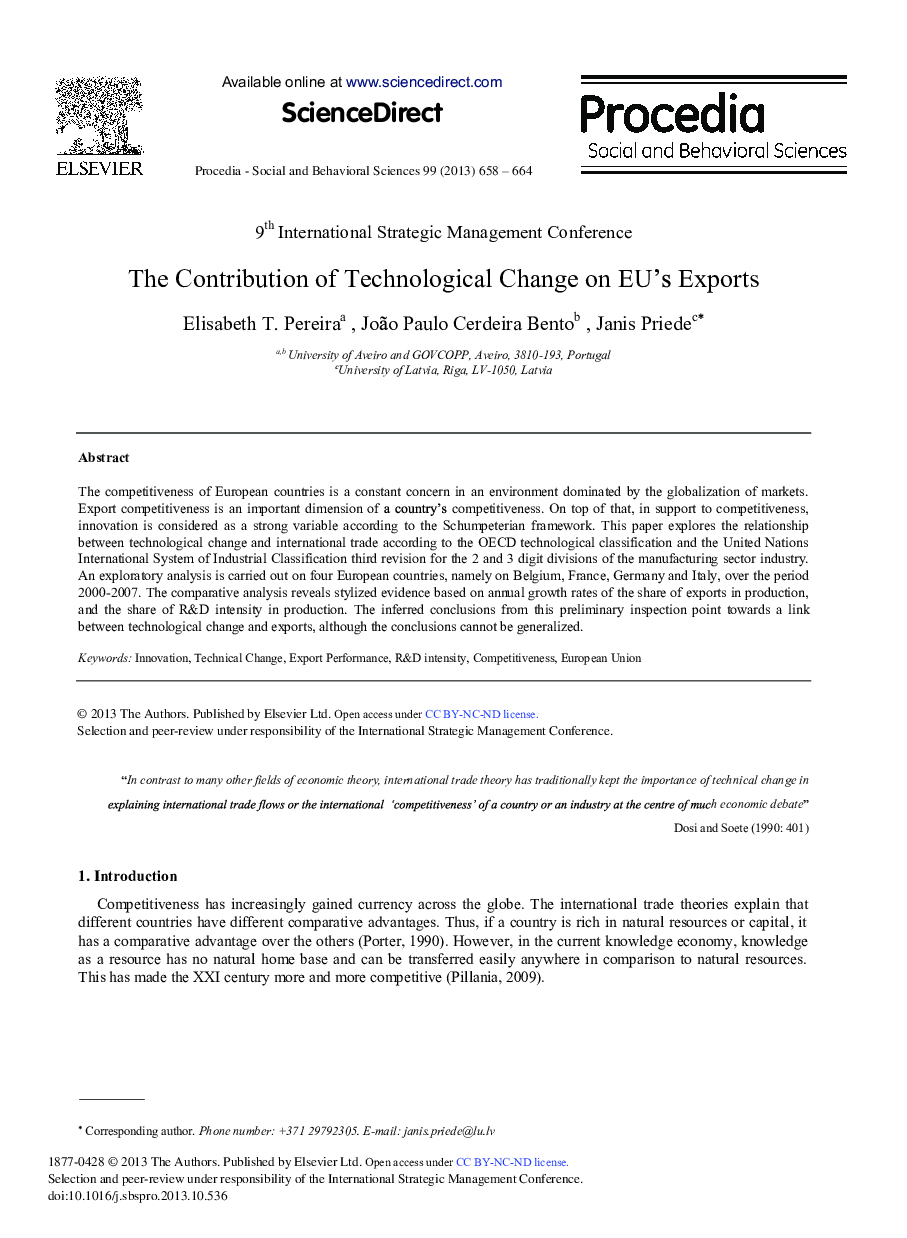 The Contribution of Technological Change on EU's Exports 