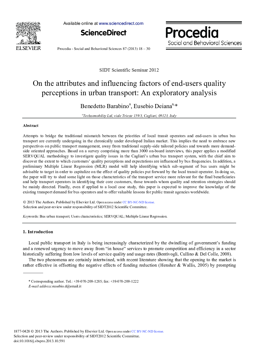 On the Attributes and Influencing Factors of End-users Quality Perceptions in Urban Transport: An Exploratory Analysis 