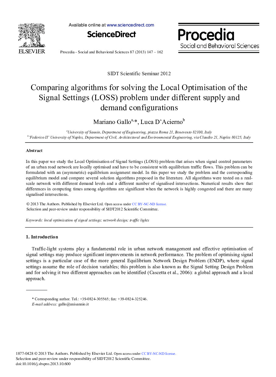 Comparing Algorithms for Solving the Local Optimisation of the Signal Settings (LOSS) Problem under Different Supply and Demand Configurations 