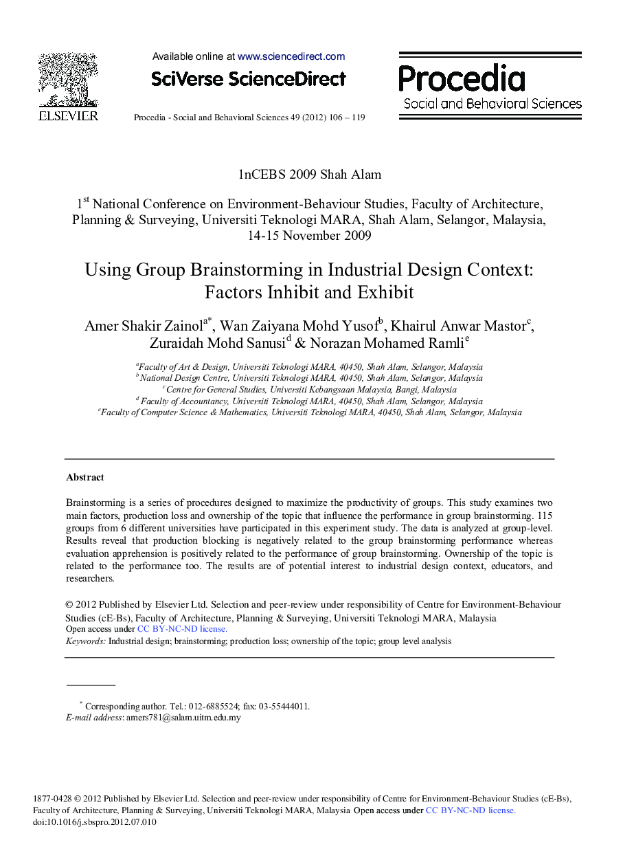 Using Group Brainstorming in Industrial Design Context: Factors Inhibit and Exhibit