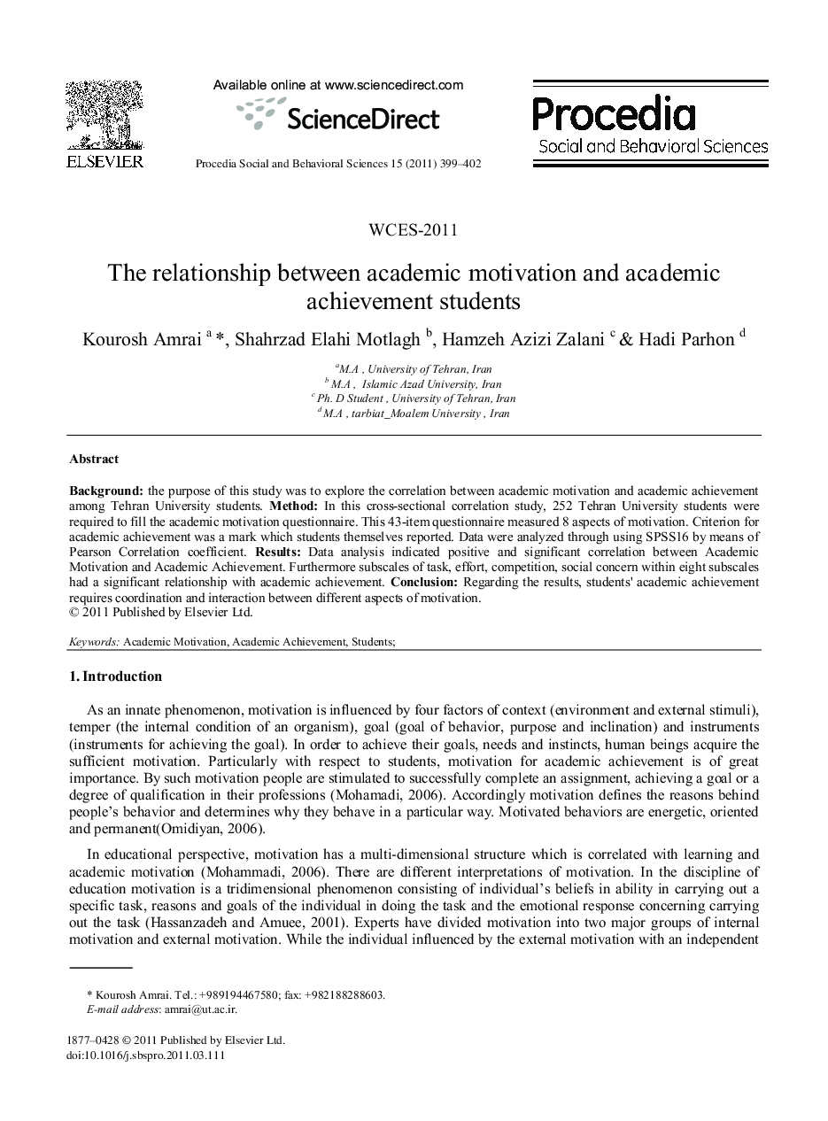 The relationship between academic motivation and academic achievement students