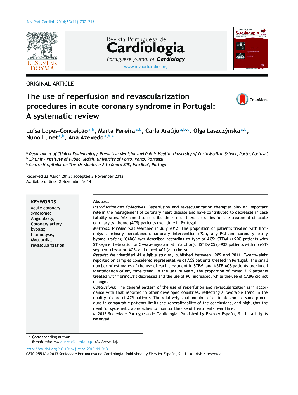 استفاده از روشهای تجویز مجدد و مجدد واکسن در سندرم حاد کرونری در پرتغال: بررسی سیستماتیک 