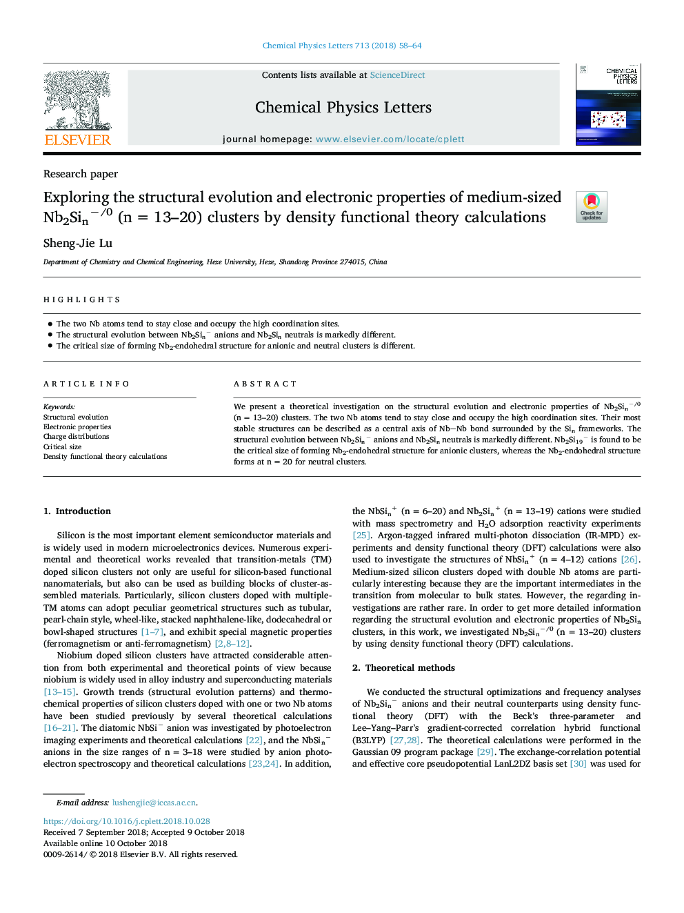 Exploring the structural evolution and electronic properties of medium-sized Nb2Sinâ/0 (nâ¯=â¯13-20) clusters by density functional theory calculations