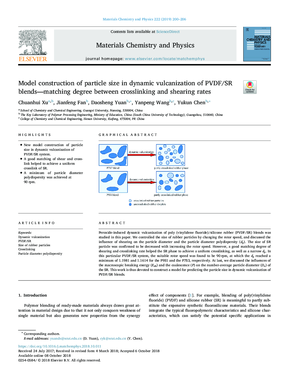 Model construction of particle size in dynamic vulcanization of PVDF/SR blends-matching degree between crosslinking and shearing rates