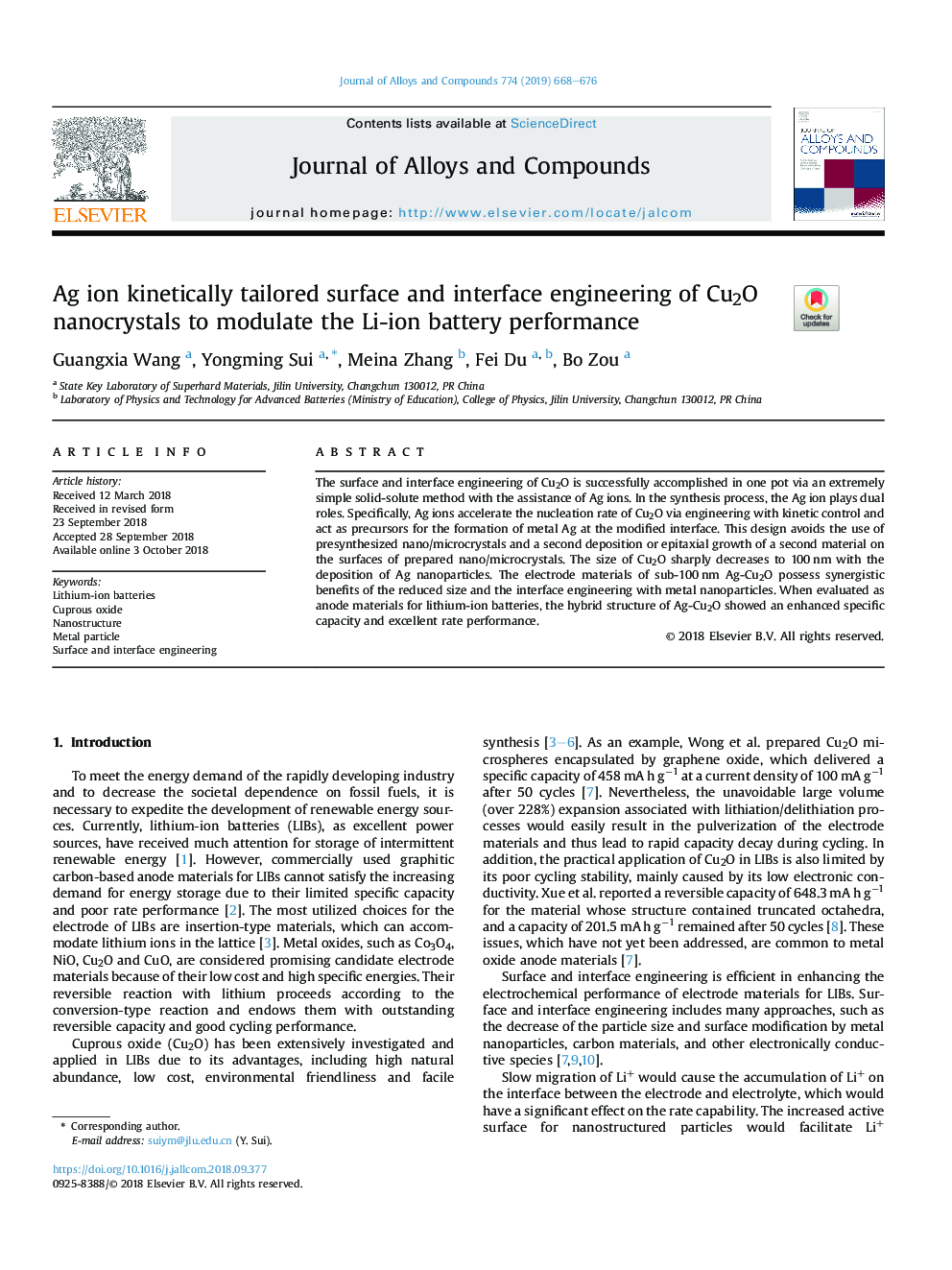 Ag ion kinetically tailored surface and interface engineering of Cu2O nanocrystals to modulate the Li-ion battery performance