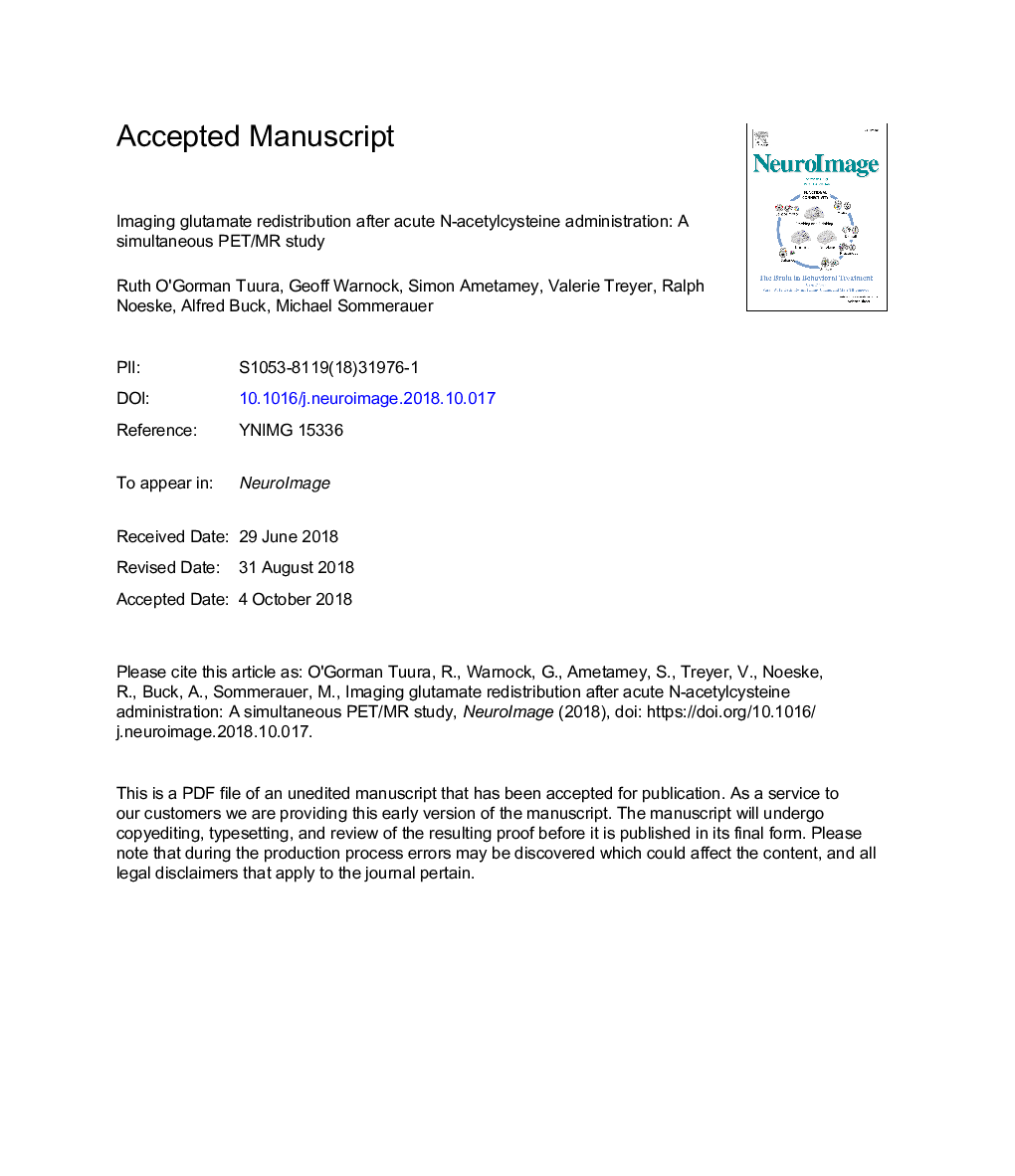 Imaging glutamate redistribution after acute N-acetylcysteine administration: A simultaneous PET/MR study