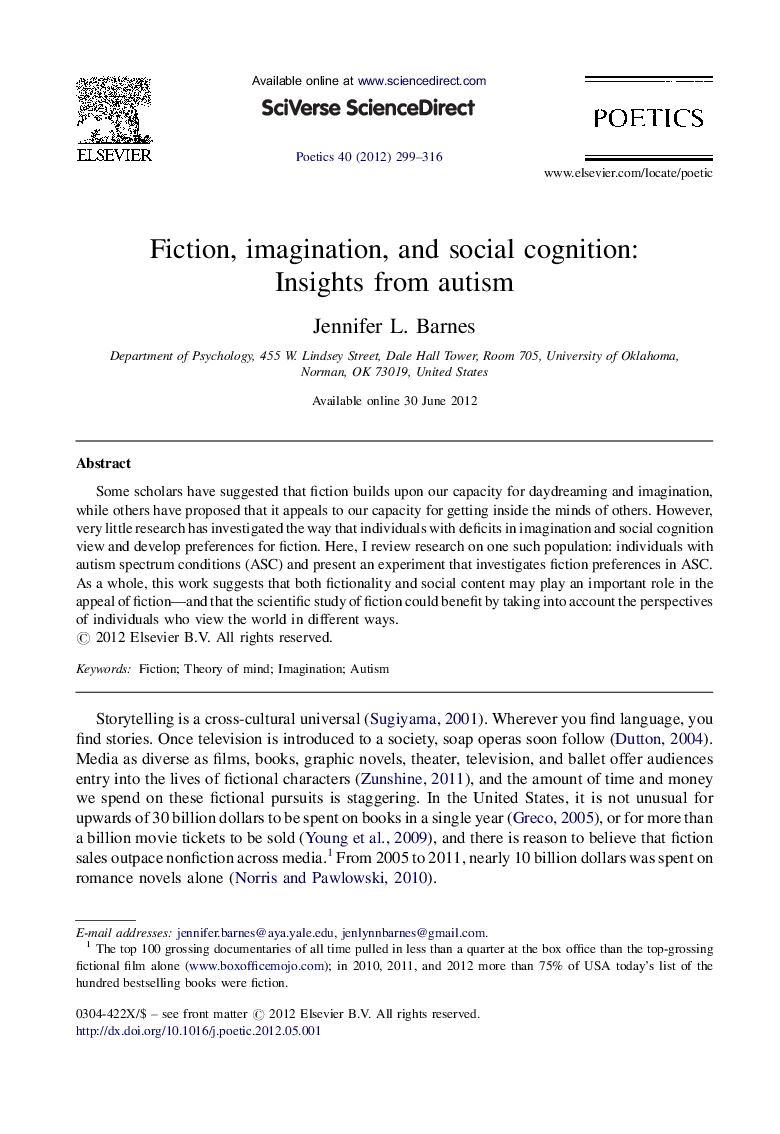 Fiction, imagination, and social cognition: Insights from autism