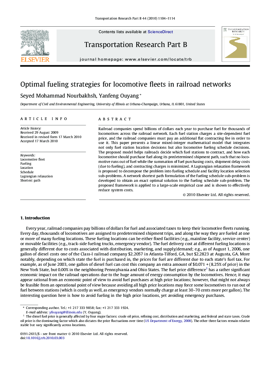 Optimal fueling strategies for locomotive fleets in railroad networks