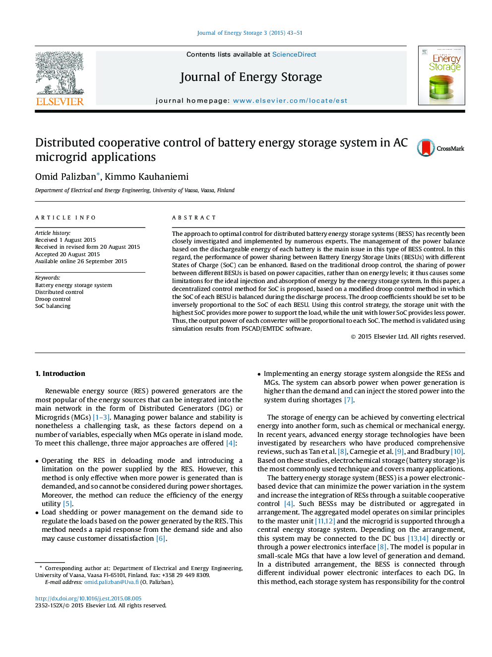 Distributed cooperative control of battery energy storage system in AC microgrid applications