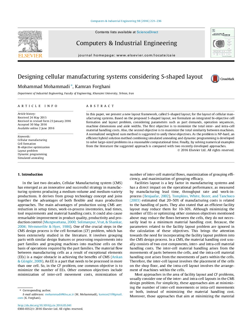 Designing cellular manufacturing systems considering S-shaped layout