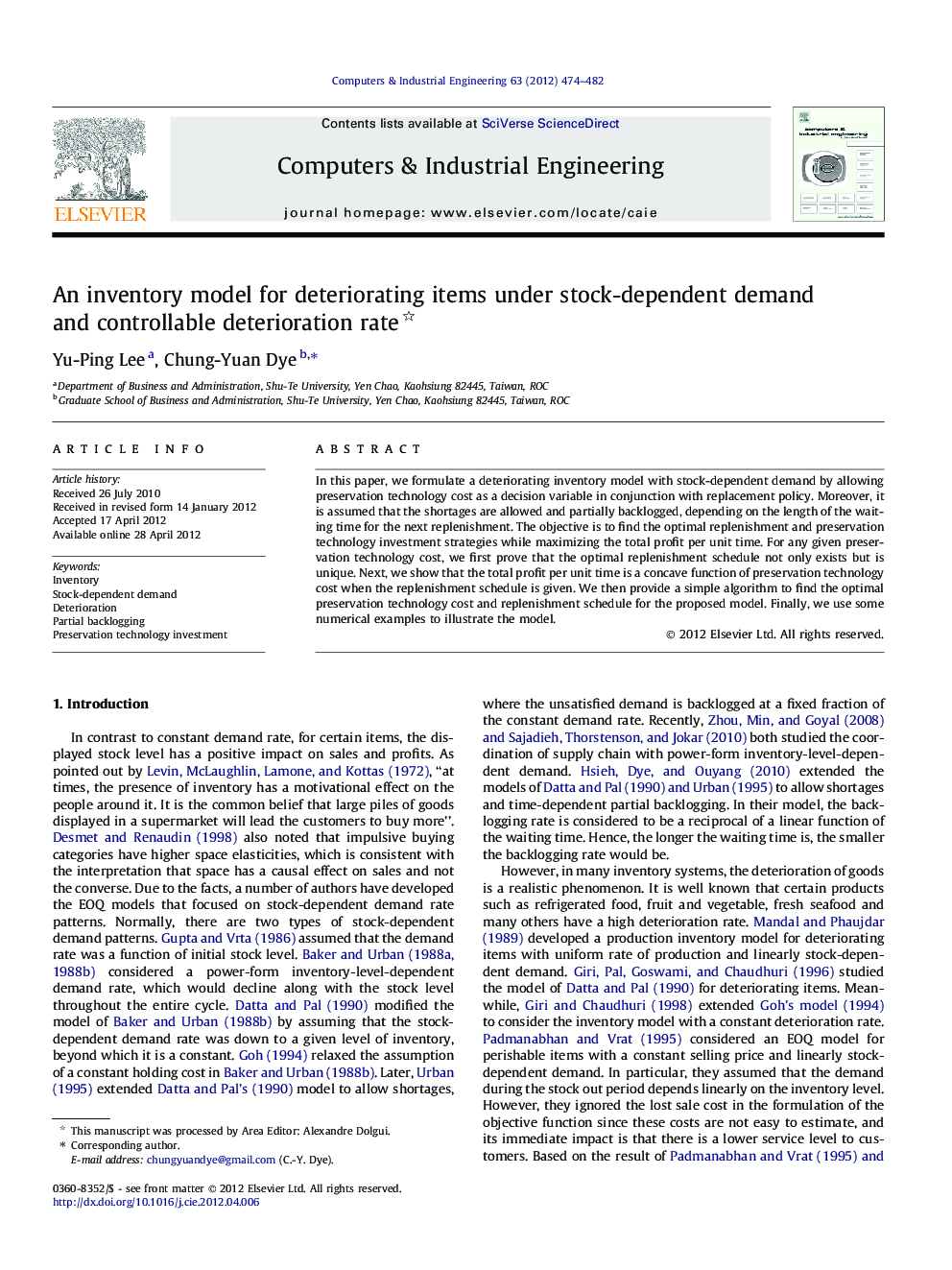 An inventory model for deteriorating items under stock-dependent demand and controllable deterioration rate 