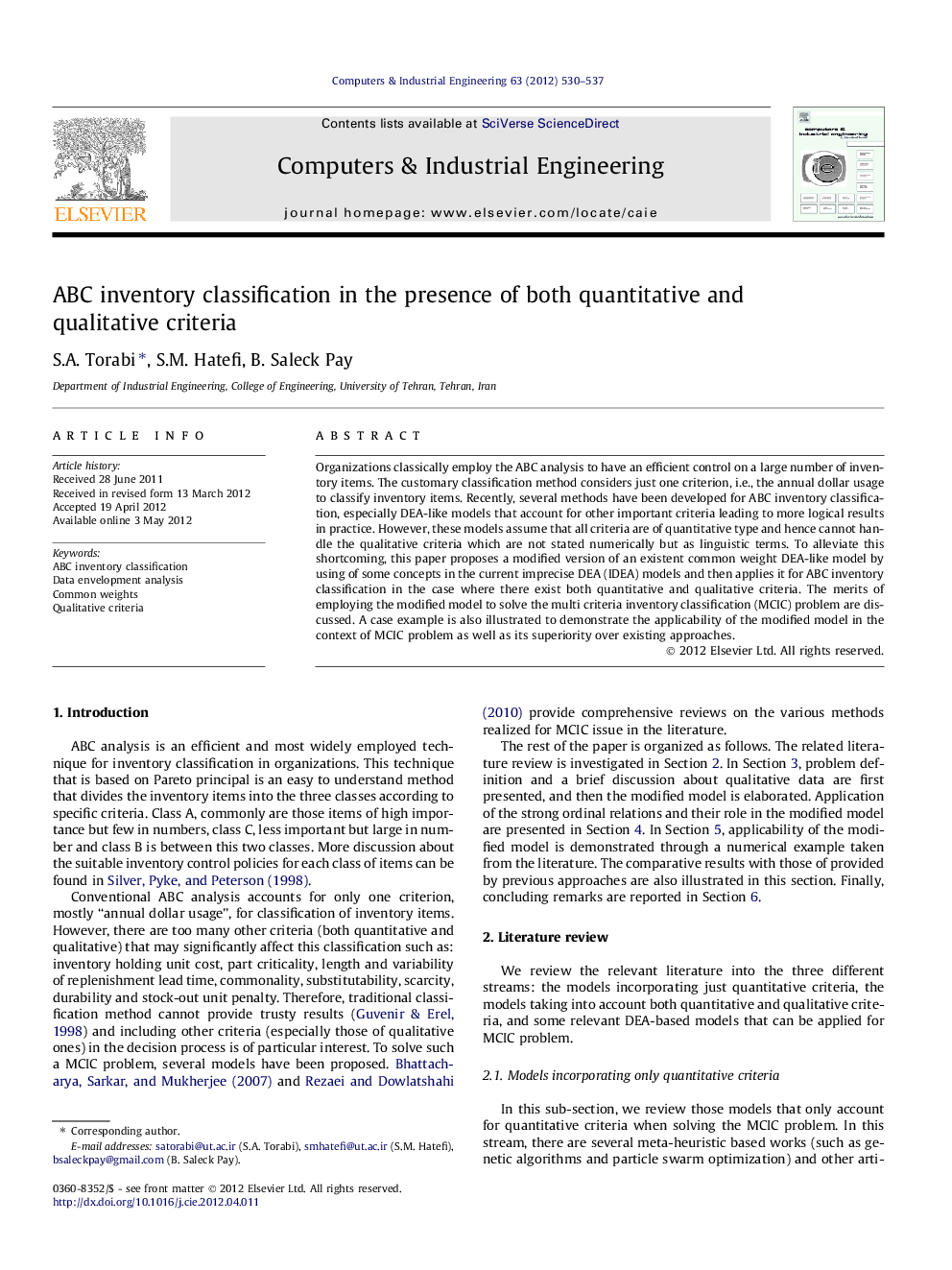 ABC inventory classification in the presence of both quantitative and qualitative criteria