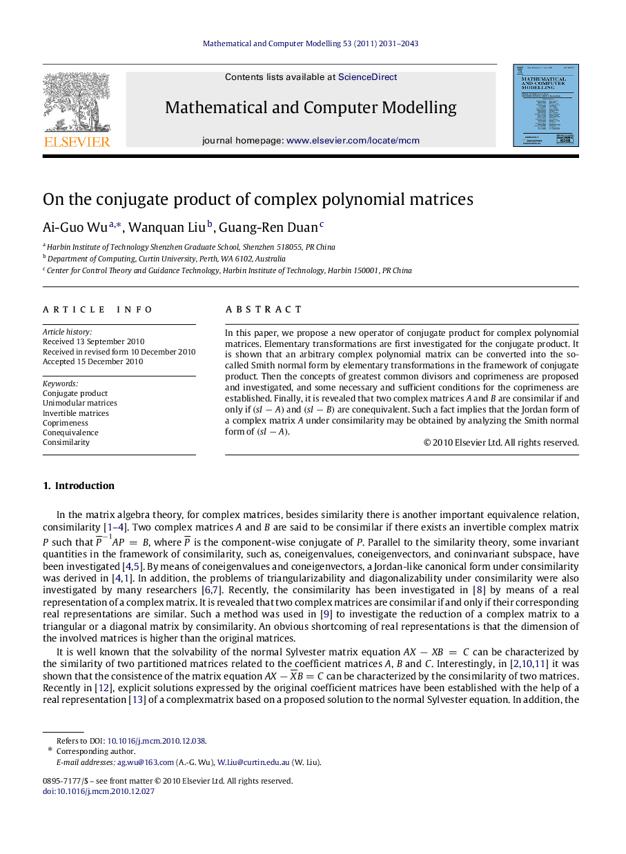 On the conjugate product of complex polynomial matrices